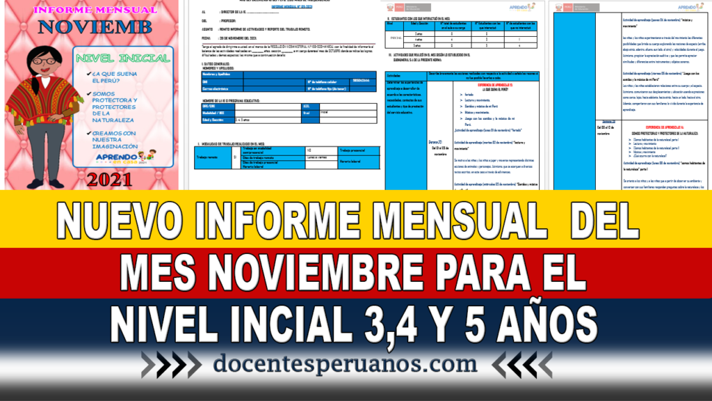 NUEVO INFORME MENSUAL DEL MES NOVIEMBRE PARA EL NIVEL INCIAL 3,4 Y 5 AÑOS