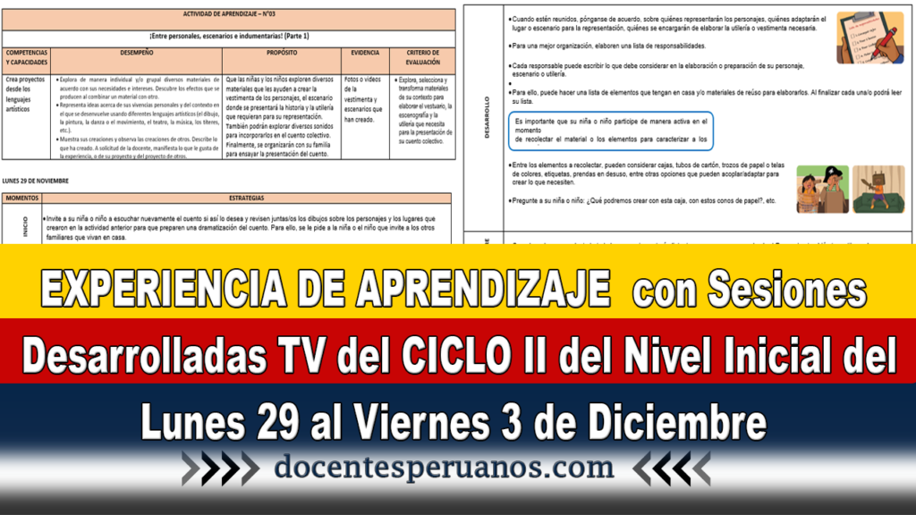 EXPERIENCIA DE APRENDIZAJE con Sesiones Desarrolladas TV del CICLO II del Nivel Inicial del Lunes 29 al Viernes 3 de Diciembre