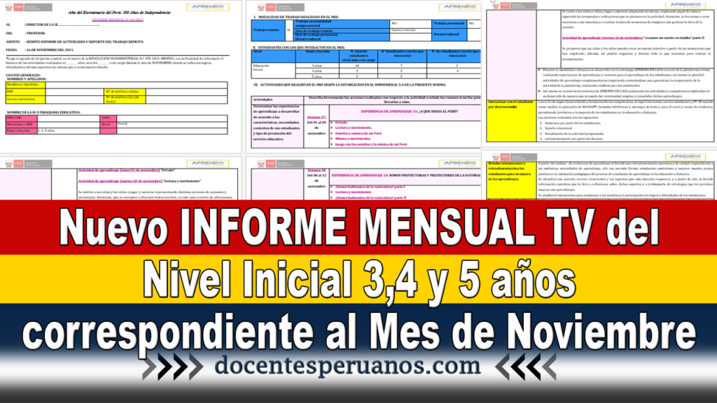 Nuevo INFORME MENSUAL TV del Nivel Inicial 3,4 y 5 años correspondiente al Mes de Noviembre