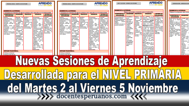 Nuevas Sesiones De Aprendizaje Desarrollada Para El Nivel Primaria Del Martes 2 Al Viernes 5 0294