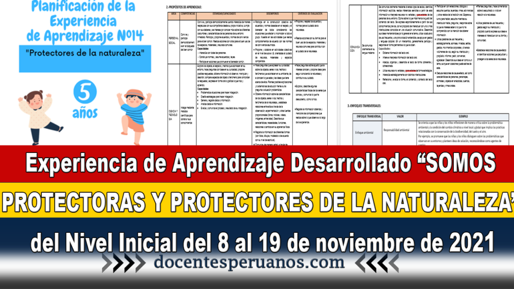 Experiencia de Aprendizaje Desarrollado “SOMOS PROTECTORAS Y PROTECTORES DE LA NATURALEZA” del Nivel Inicial del 8 al 19 de noviembre de 2021