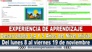 EXPERIENCIA DE APRENDIZAJE Desarrollado 3,4 Y 5 Años del Nivel Inicial Del lunes 8 al viernes 19 de noviembre