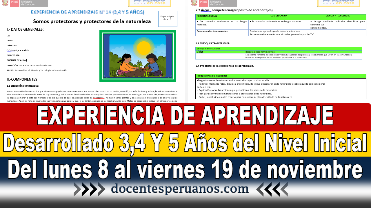 EXPERIENCIA DE APRENDIZAJE Desarrollado 3,4 Y 5 Años Del Nivel Inicial ...