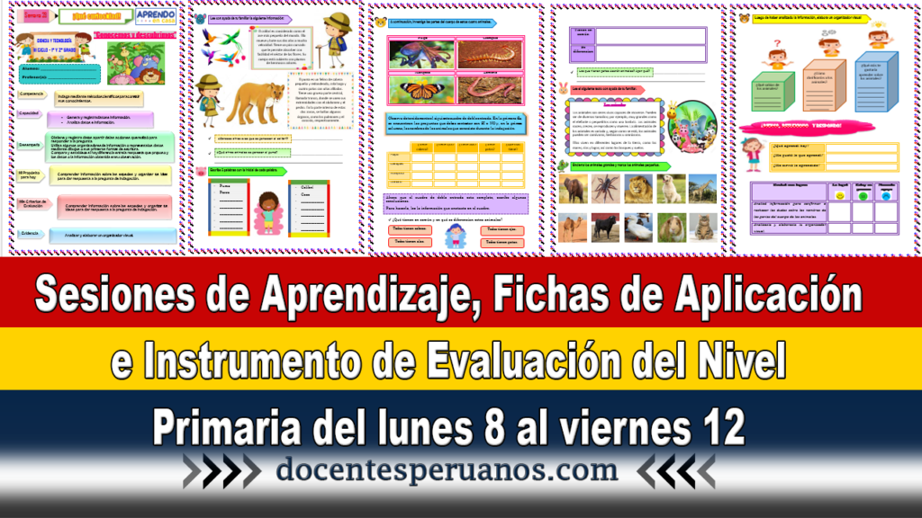 Sesiones de Aprendizaje, Fichas de Aplicación e Instrumento de Evaluación del Nivel Primaria del lunes 8 al viernes 12