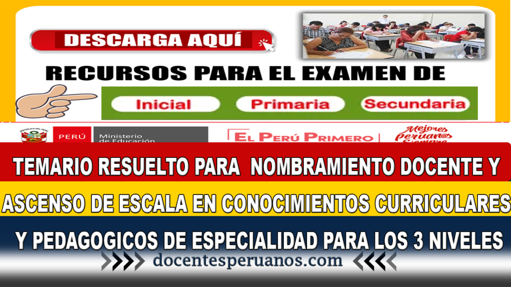 NOMBRAMIENTO DOCENTES Y ASCENSO DE ESCALA EN CONOCIMIENTOS CURRICULARES Y PEDAGOGICOS DE ESPECIALIDAD PARA LOS 3 NIVELES