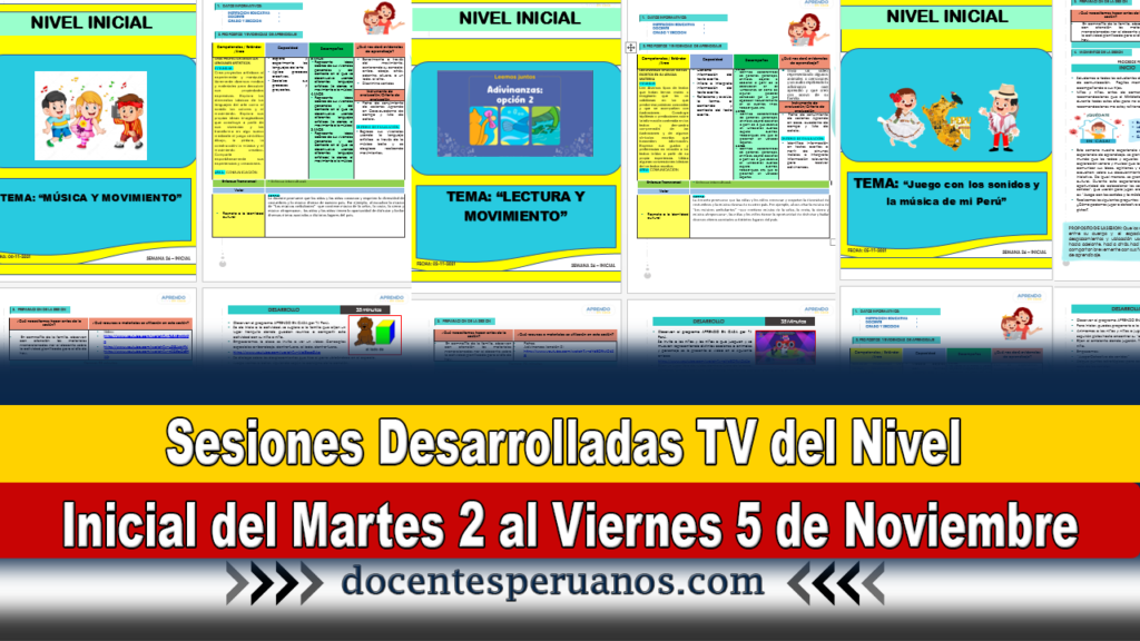 Sesiones Desarrolladas TV del Nivel Inicial del Martes 2 al Viernes 5 de Noviembre