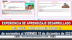 EXPERIENCIA DE APRENDIZAJE DESARROLLADO DEL NIVEL PRIMARIA DEL LUNES 15 de noviembre al VIERNES 10 de diciembre de 2021