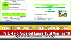 PLANIFICACION DE APRENDIZAJE INICIAL TV 3, 4 y 5 Años del Lunes 15 al Viernes 19