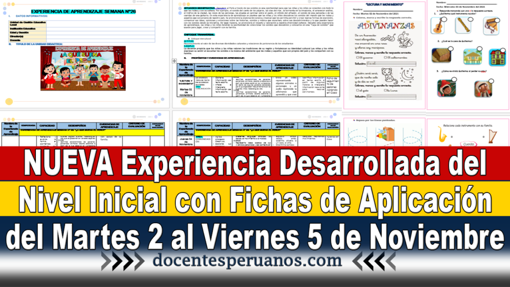 NUEVA Experiencia Desarrollada del Nivel Inicial con Fichas de Aplicación del Martes 2 al Viernes 5 de Noviembre