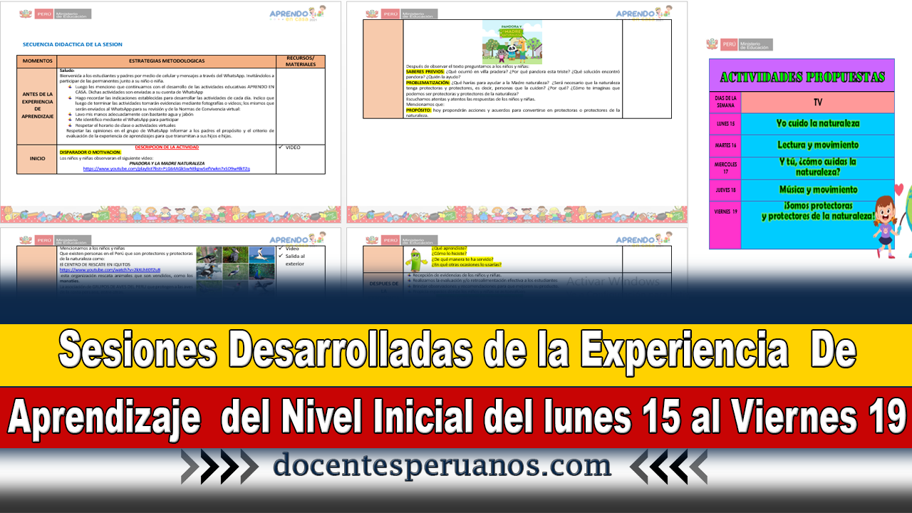 Sesiones Desarrolladas De La Experiencia De Aprendizaje Del Nivel Inicial Del Lunes 15 Al Viernes 19 4073