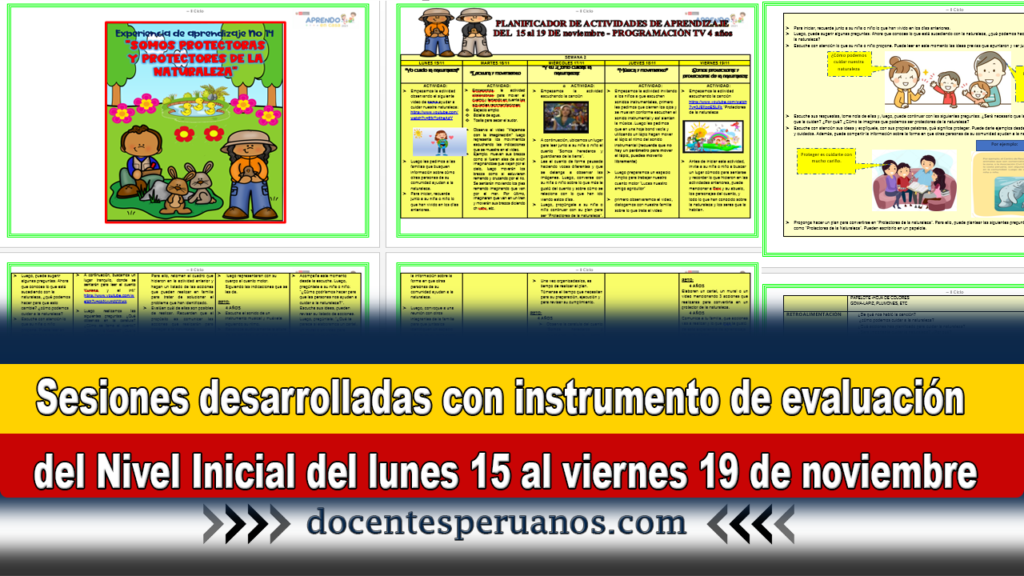 Sesiones desarrolladas con instrumento de evaluación del Nivel Inicial del lunes 15 al viernes 19 de noviembre