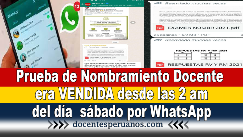 Prueba de Nombramiento Docente era VENDIDA desde las 2 am del día sábado por WhatsApp