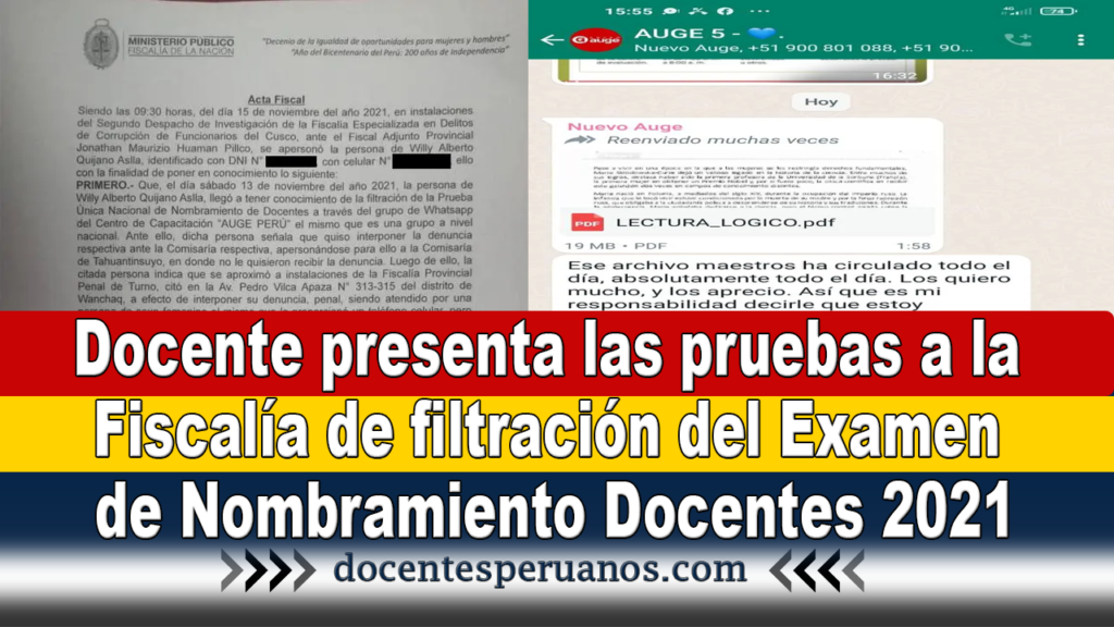 Docente presenta las pruebas a la Fiscalía de filtración del Examen de Nombramiento Docentes 2021