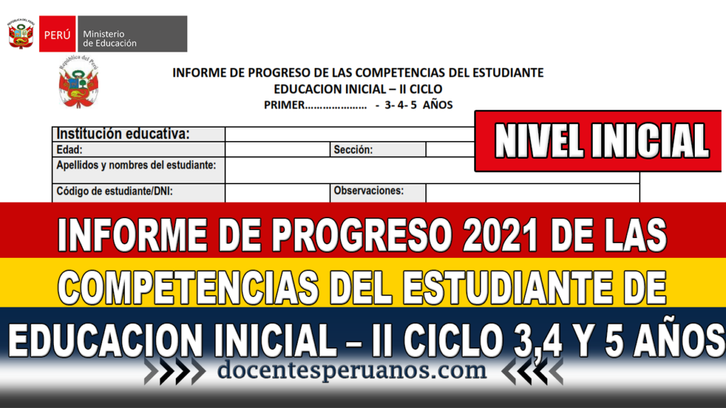 INFORME DE PROGRESO 2021 DE LAS COMPETENCIAS DEL ESTUDIANTE DE EDUCACION INICIAL – II CICLO 3,4 Y 5 AÑOS