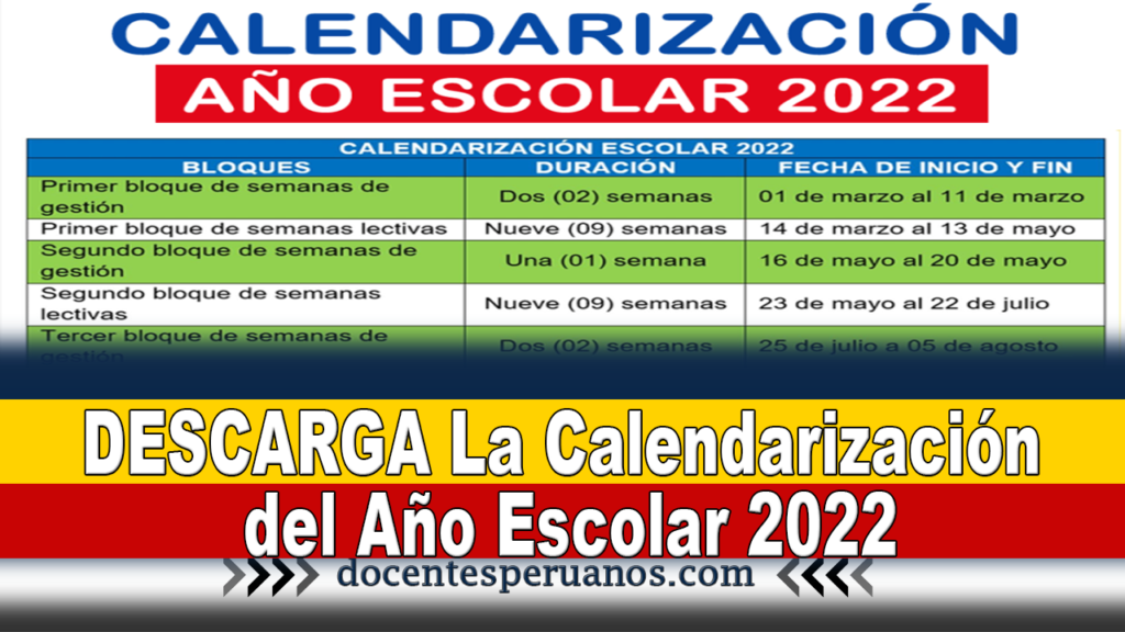 DESCARGA La Calendarización del Año Escolar 2022