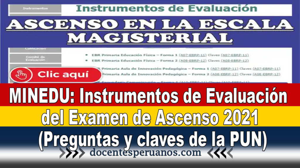 MINEDU: Instrumentos de Evaluación del Examen de Ascenso 2021 (Preguntas y claves de la PUN)