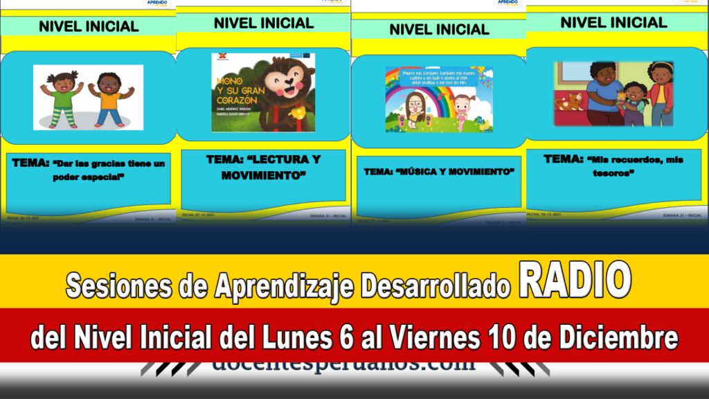 Sesiones de Aprendizaje Desarrollado RADIO del Nivel Inicial del Lunes 6 al Viernes 10 de Diciembre