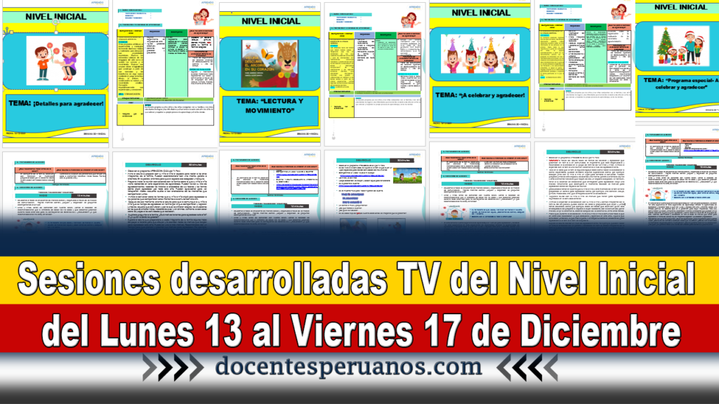 Sesiones desarrolladas TV del Nivel Inicial del Lunes 13 al Viernes 17 de Diciembre