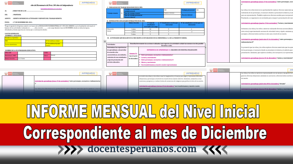 INFORME MENSUAL del Nivel Inicial Correspondiente al mes de Diciembre