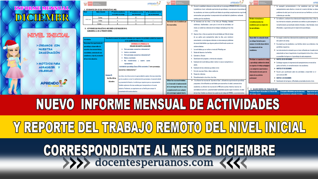 NUEVO INFORME MENSUAL DE ACTIVIDADES Y REPORTE DEL TRABAJO REMOTO DEL NIVEL INICIAL CORRESPONDIENTE AL MES DE DICIEMBRE