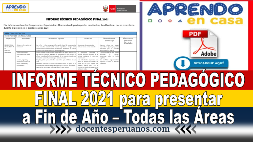 INFORME TÉCNICO PEDAGÓGICO FINAL 2021 para presentar a Fin de Año – Todas las Áreas