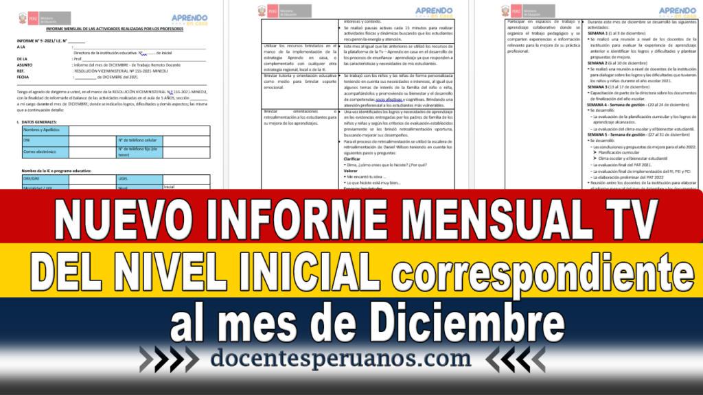 NUEVO INFORME MENSUAL TV DEL NIVEL INICIAL correspondiente al mes de Diciembre