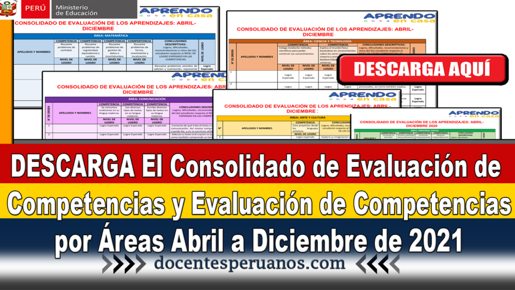 DESCARGA El Consolidado de Evaluación de Competencias y Evaluación de Competencias por Áreas Abril a Diciembre de 2021