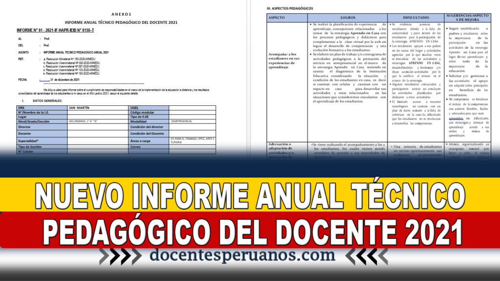 NUEVO INFORME ANUAL TÉCNICO PEDAGÓGICO DEL DOCENTE 2021