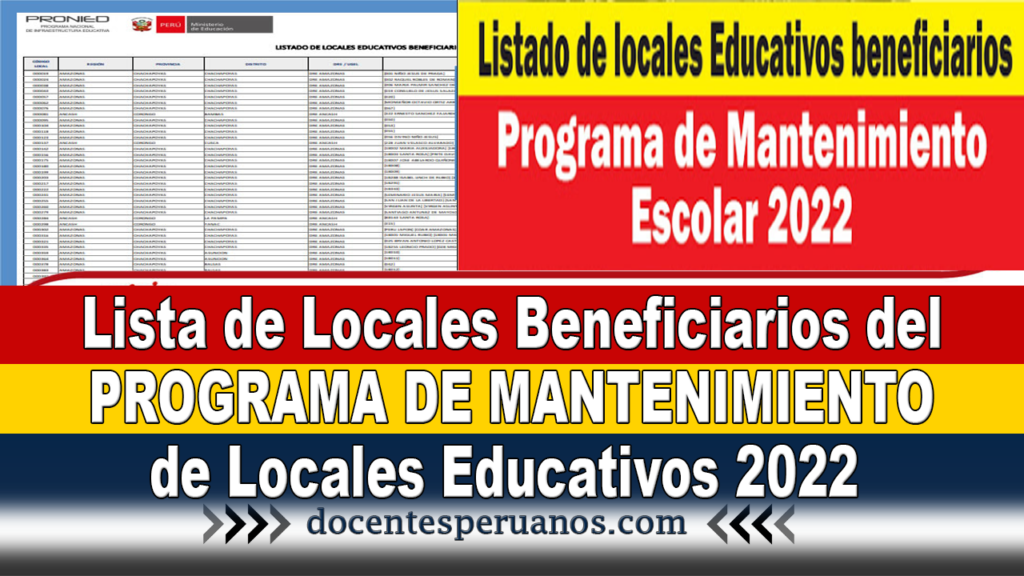 Lista de Locales Beneficiarios del PROGRAMA DE MANTENIMIENTO de Locales Educativos 2022