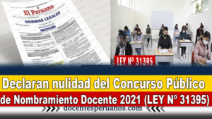 Declaran nulidad del Concurso Público de Nombramiento Docente 2021 (LEY Nº 31395)