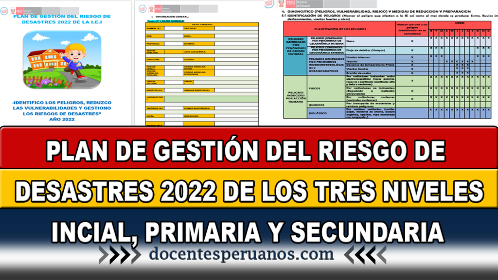 PLAN DE GESTIÓN DEL RIESGO DE DESASTRES 2022 DE LOS TRES NIVELES INCIAL, PRIMARIA Y SECUNDARIA