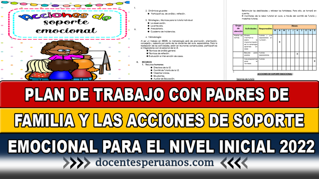 PLAN DE TRABAJO CON PADRES DE FAMILIA Y LAS ACCIONES DE SOPORTE EMOCIONAL PARA EL NIVEL INICIAL 2022