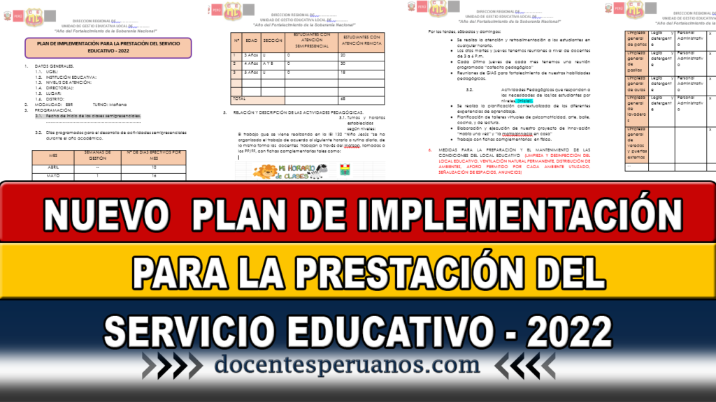 NUEVO PLAN DE IMPLEMENTACIÓN PARA LA PRESTACIÓN DEL SERVICIO EDUCATIVO - 2022