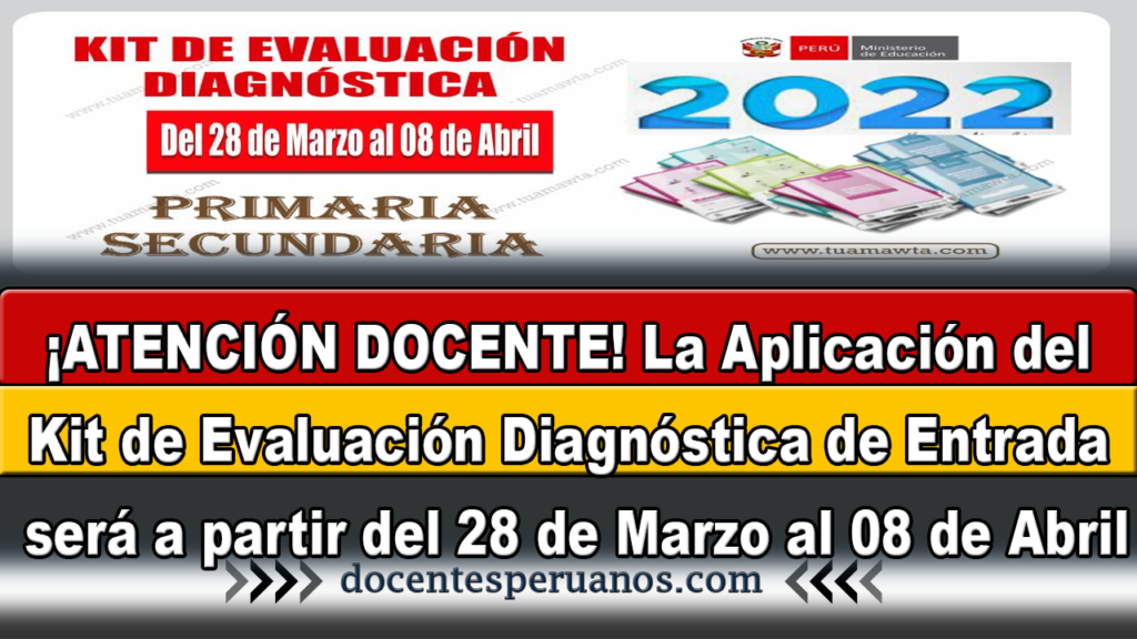 ¡ATENCIÓN DOCENTE! La Aplicación del Kit de Evaluación Diagnóstica de Entrada será a partir del 28 de Marzo al 08 de Abril