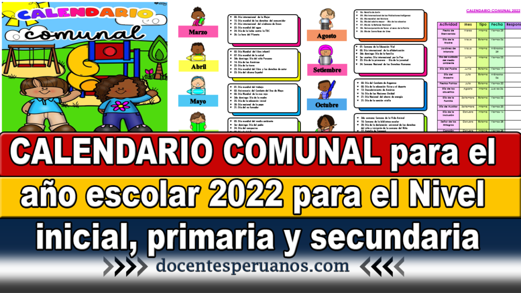 CALENDARIO COMUNAL para el año escolar 2022 para el Nivel inicial, primaria y secundaria