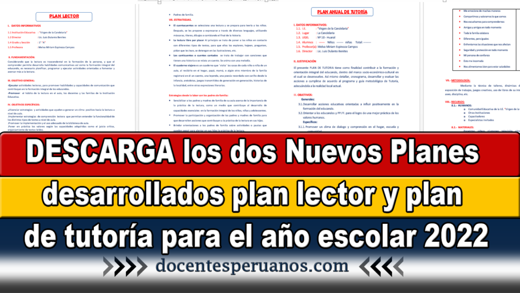 DESCARGA los dos Nuevos Planes desarrollados plan lector y plan de tutoría para el año escolar 2022