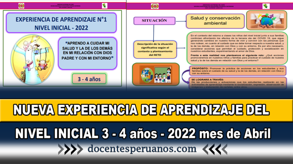 NUEVA EXPERIENCIA DE APRENDIZAJE DEL NIVEL INICIAL 3 - 4 años - 2022 mes de Abril