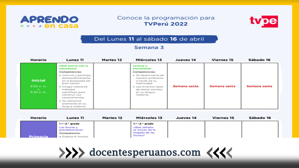 Semana 3| Toda la Programación por Tv y Radio Nacional del Lunes 11 al Viernes 16 de Abril 2022