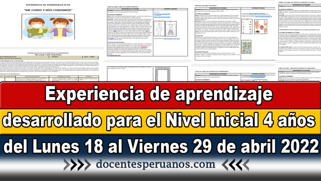 Experiencia de aprendizaje desarrollado para el Nivel Inicial 4 años del Lunes 18 al Viernes 29 de abril 2022