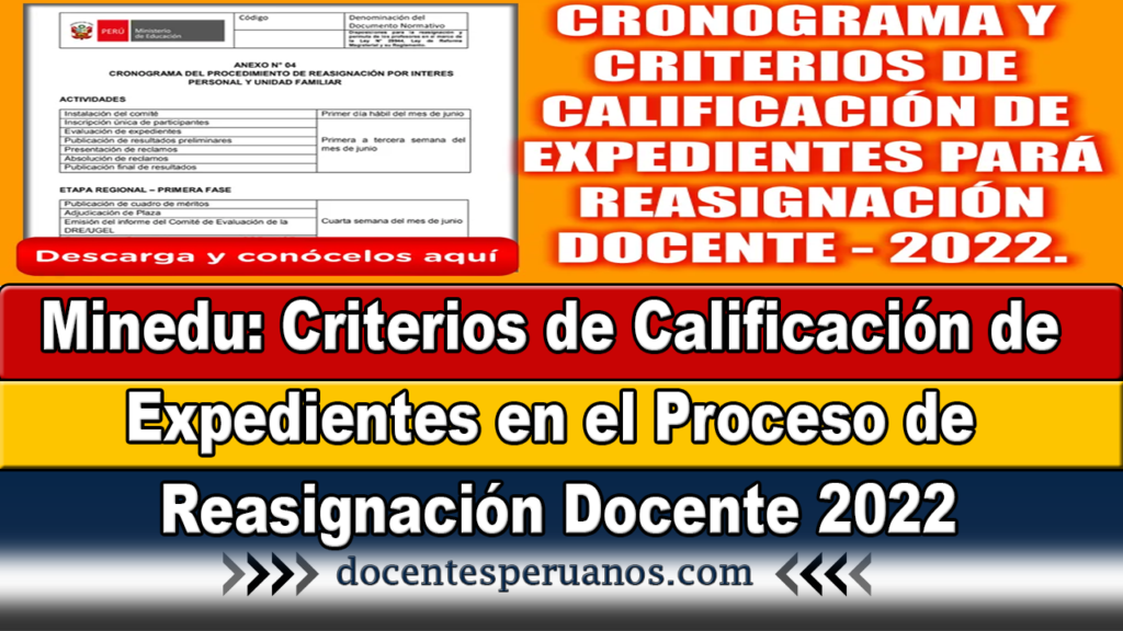 Minedu: Criterios de Calificación de Expedientes en el Proceso de Reasignación Docente 2022