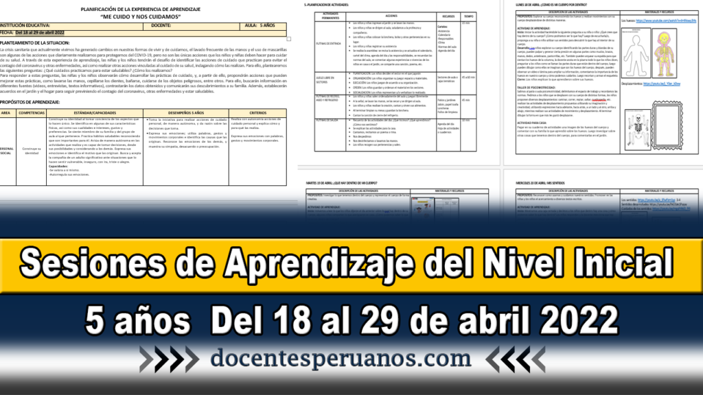 Sesiones de Aprendizaje del Nivel Inicial 5 años Del 18 al 29 de abril 2022