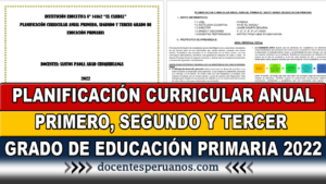 PLANIFICACIÓN CURRICULAR ANUAL PRIMERO, SEGUNDO Y TERCER GRADO DE EDUCACIÓN PRIMARIA 2022