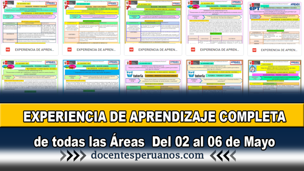 EXPERIENCIA DE APRENDIZAJE COMPLETA de todas las Áreas Del 02 al 06 de Mayo