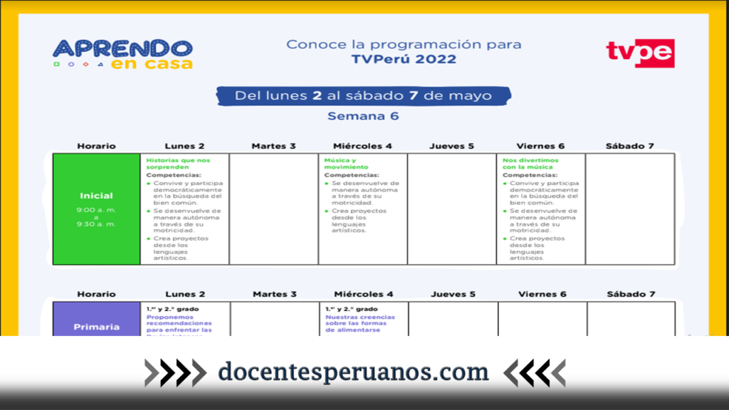 Semana 06| Toda la Programación por Tv y Radio Nacional del Lunes 2 al Viernes 6 de Mayo 2022