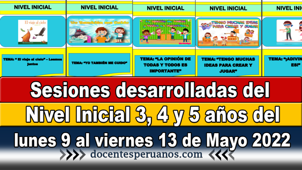 Sesiones desarrolladas del Nivel inicial 3,4 y 5 años del lunes 9 al viernes 13 de Mayo 2022