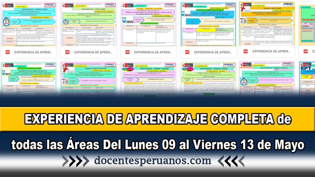 EXPERIENCIA DE APRENDIZAJE COMPLETA de todas las Áreas Del Lunes 09 al Viernes 13 de Mayo