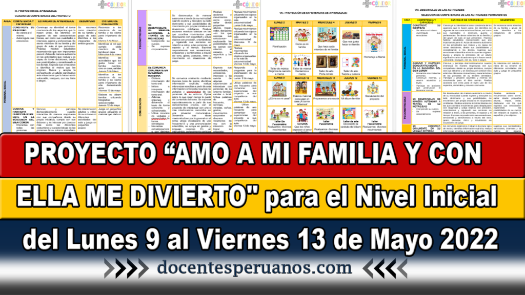 PROYECTO “AMO A MI FAMILIA Y CON ELLA ME DIVIERTO" para el Nivel Inicial del Lunes 9 al Viernes 13 de Mayo 2022