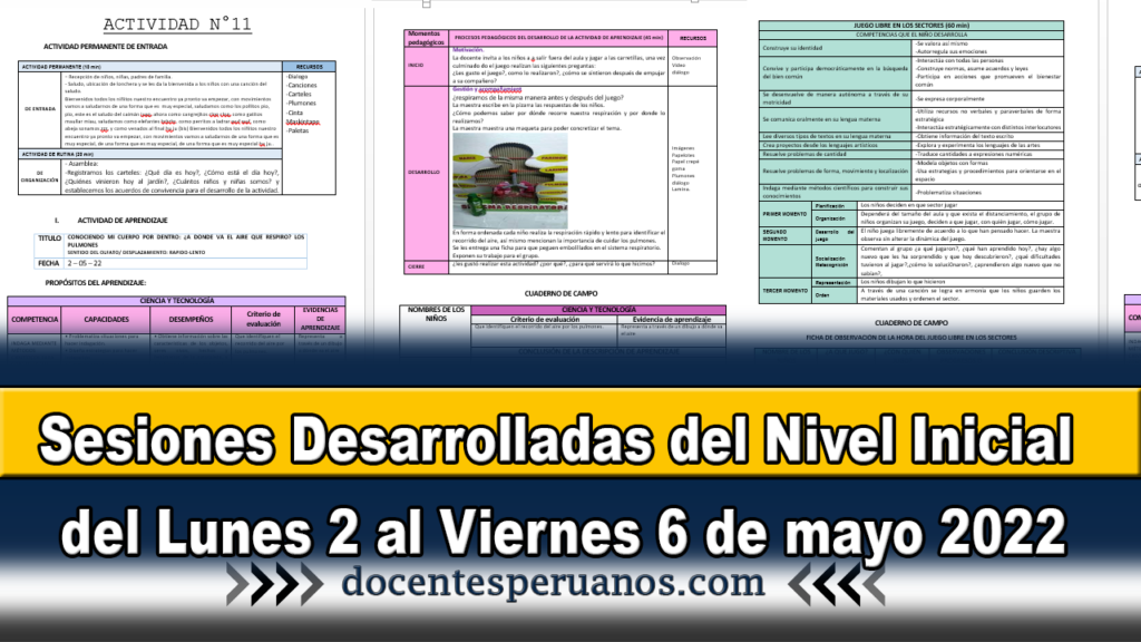 Sesiones Desarrolladas del Nivel Inicial del Lunes 2 al Viernes 6 de mayo 2022