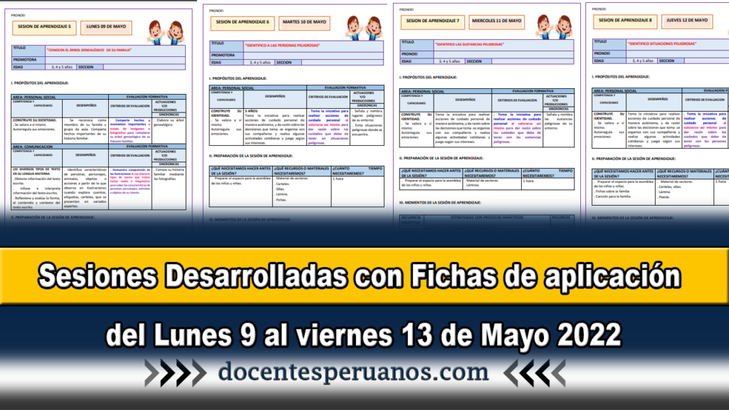 Sesiones Desarrolladas con Fichas de aplicación del Lunes 9 al viernes 13 de Mayo 2022