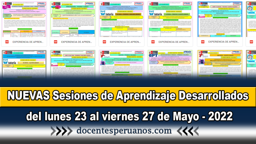 NUEVAS Sesiones de Aprendizaje Desarrollados del lunes 23 al viernes 27 de Mayo -2022